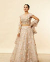Mohey Women Oyster Grey Floral Embroidered Lehenga