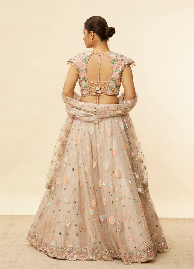 Mohey Women Oyster Grey Floral Embroidered Lehenga