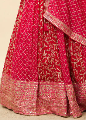 Berry Pink Sequined Jaal Patterned Skirt Top Set image number 3