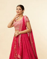 Mohey Women Berry Pink Sequined Jaal Patterned Lehenga