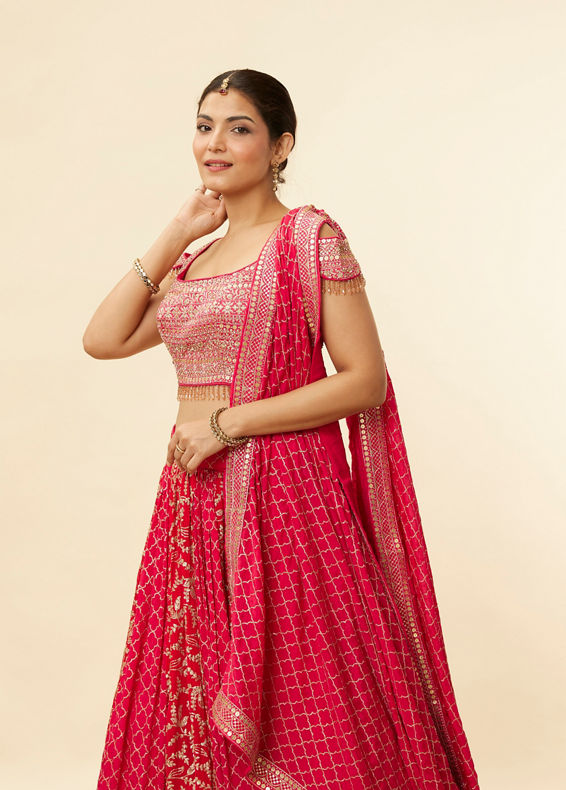 Mohey Women Berry Pink Sequined Jaal Patterned Lehenga