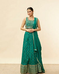 Mohey Women Fern Green Buta Print Lehenga