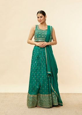 alt message - Mohey Women Fern Green Buta Print Lehenga image number 0