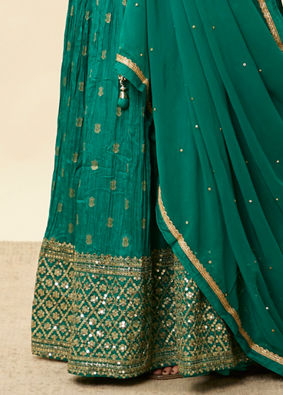 alt message - Mohey Women Fern Green Buta Print Lehenga image number 3