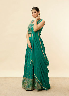 alt message - Mohey Women Fern Green Buta Print Lehenga image number 2