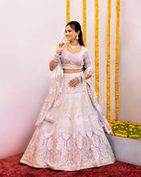 Mohey Women Light Blue Floral Jaal Patterned Bridal Lehenga