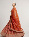 Mohey Women Rust Orange Floral Medallion Patterned Lehenga with Bel Buti Embroidery on Blouse