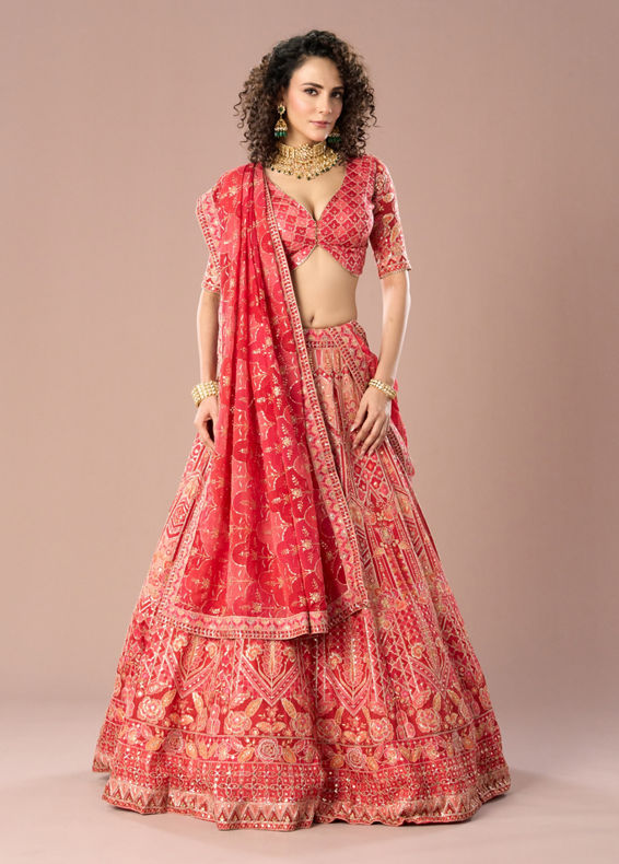 Mohey Women Fetching Dark Red Lehenga