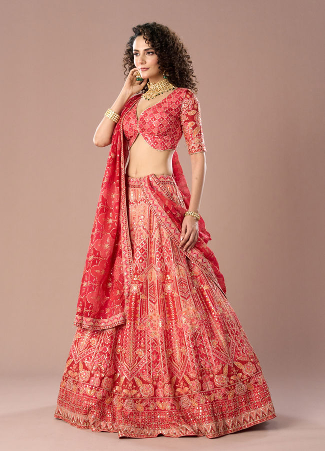Mohey Women Fetching Dark Red Lehenga
