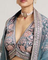 Mohey Women Battleship Grey Floral Embroidered Lehenga with Sequin Work