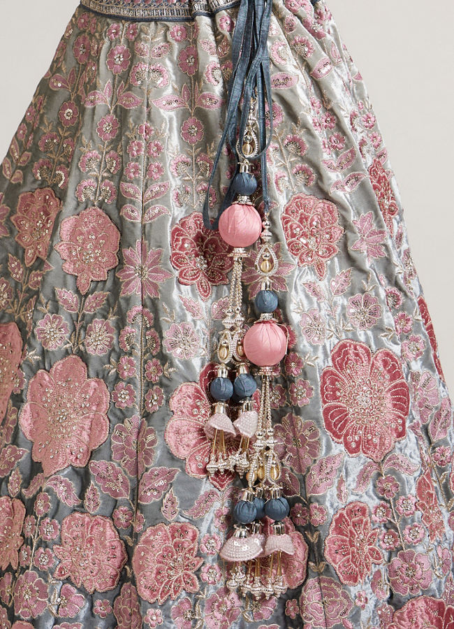 Mohey Women Battleship Grey Floral Embroidered Lehenga with Sequin Work