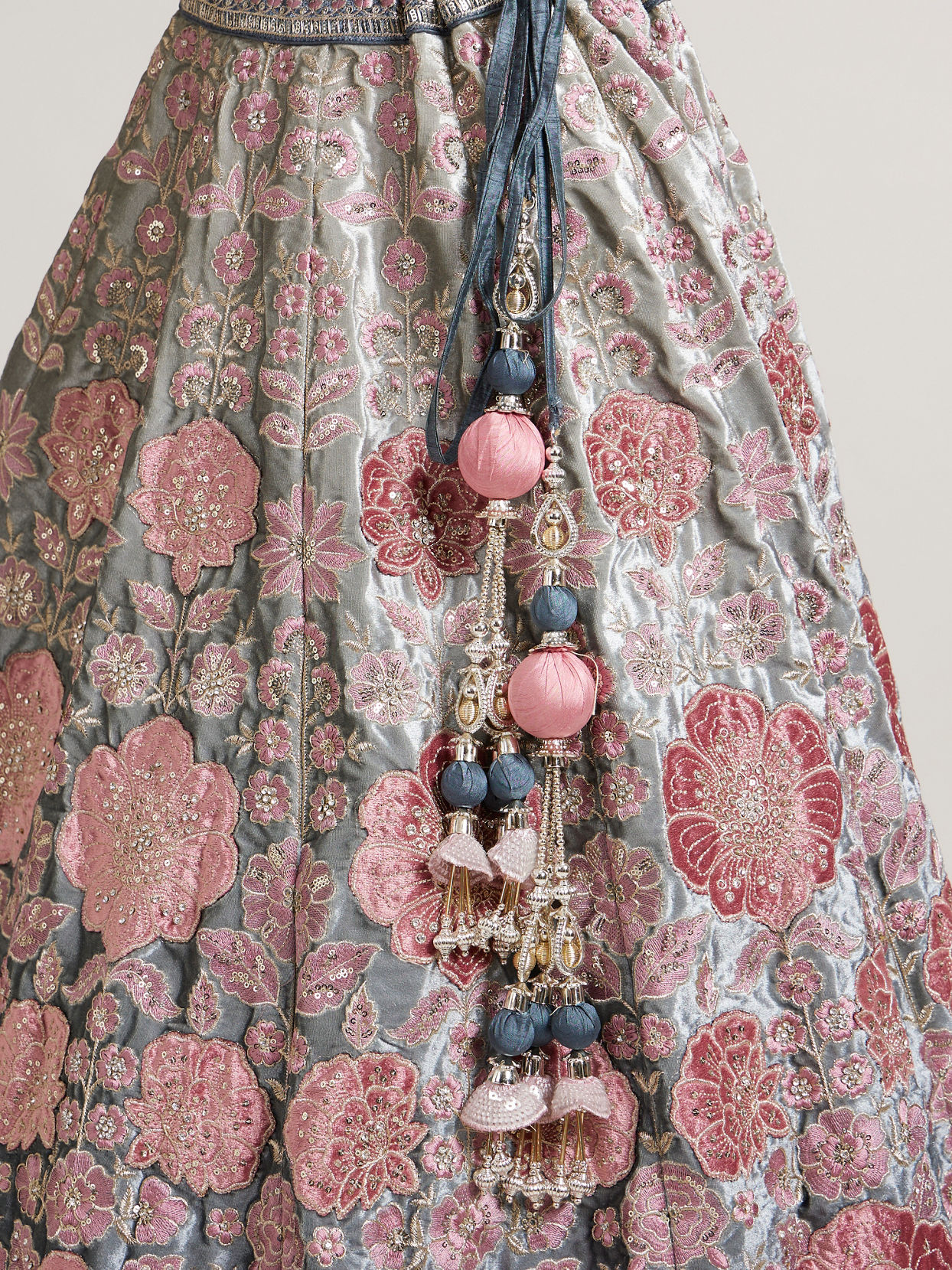 Mohey Women Battleship Grey Floral Embroidered Lehenga with Sequin Work