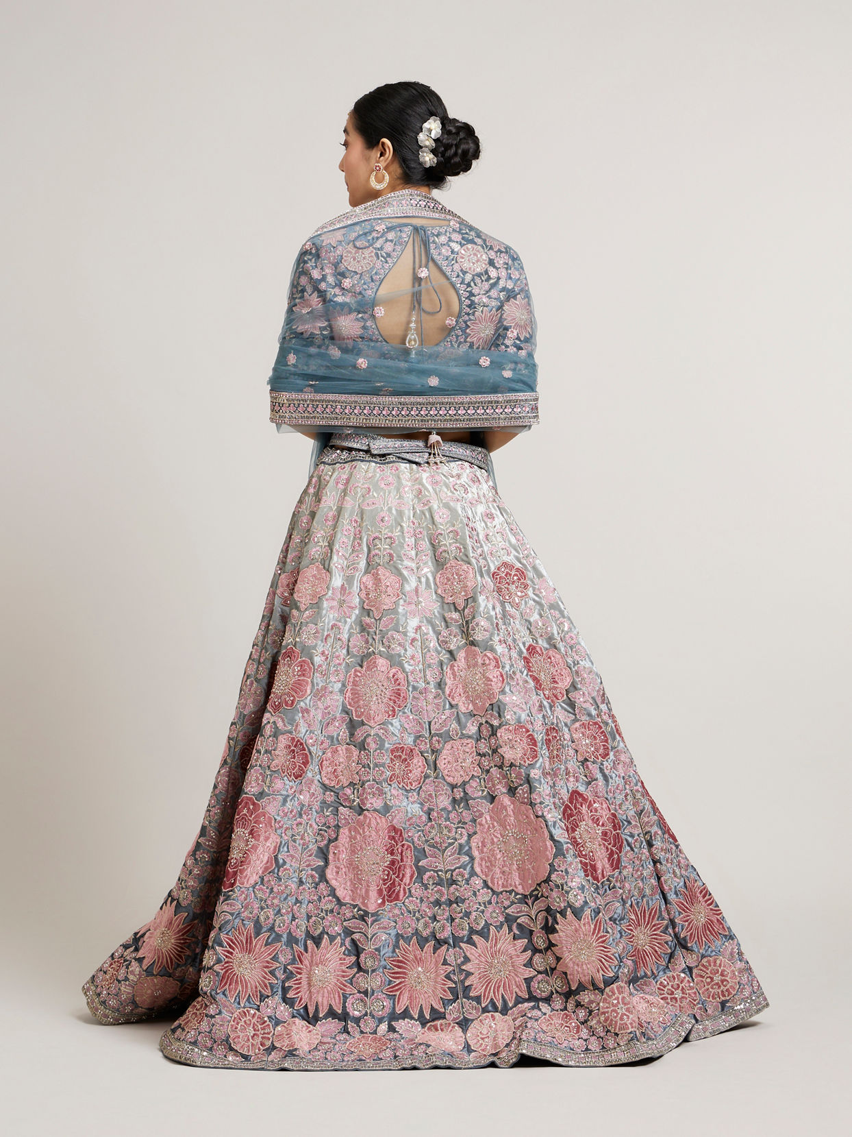 Mohey Women Battleship Grey Floral Embroidered Lehenga with Sequin Work