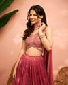 alt message - Mohey Women Elegant Dusty Light Pink Art Silk Crop Top Lehenga with Stone Work and Zari image number 1