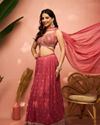 Mohey Women Elegant Dusty Light Pink Crop Top Lehenga with Stone Work and Zari