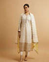 alt message - Mohey Women Cream Buta Sequinned Stitched Suit with Bandhani Dupatta image number 0