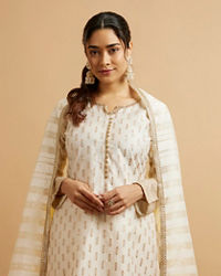 Mohey Women Cream Buta Sequinned Straight Suit with Bandhani Dupatta