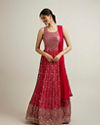 Rani Pink Bandhani Patterned Anarkali Suit with Mirror Work