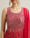 Mohey Women Rani Pink Bandhani Patterned Anarkali Suit with Mirror Work