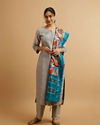 Grey Abstract Patterned Straight Suit