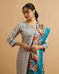 Mohey Women Grey Abstract Patterned Straight Suit