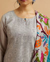 Mohey Women Grey Abstract Patterned Straight Suit