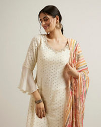Mohey Women Dark Cream Buta Patterned Palazzo Suit