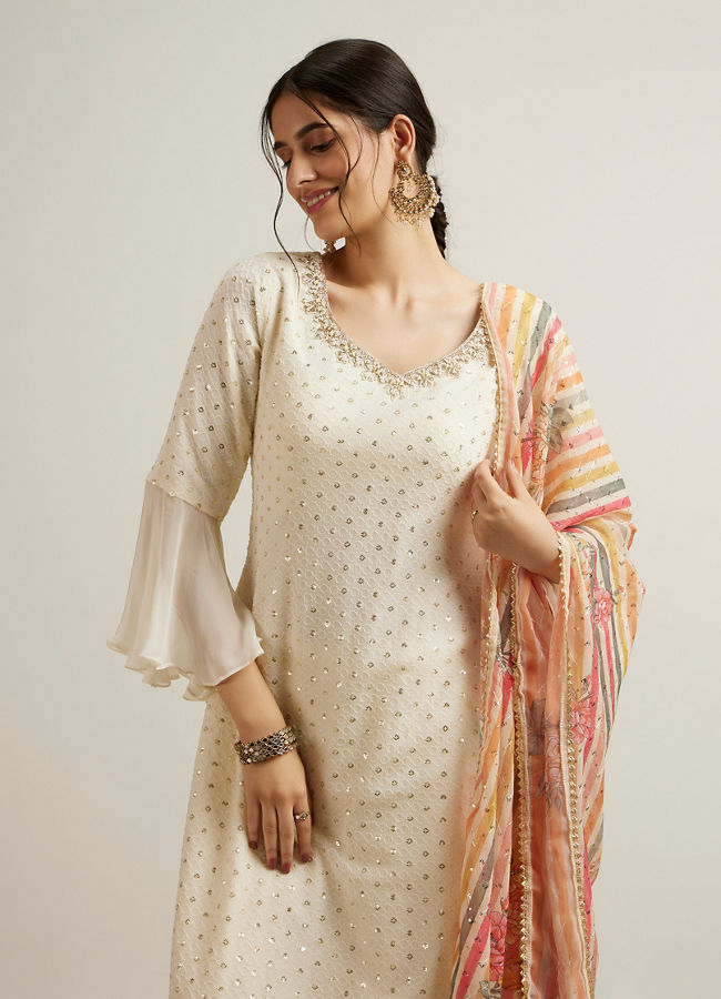 Mohey Women Dark Cream Buta Patterned Palazzo Suit