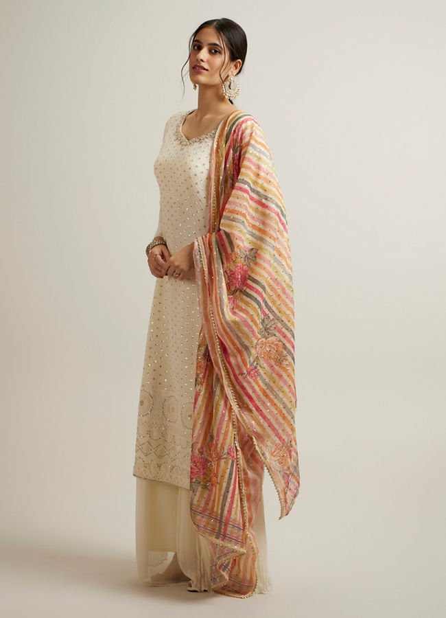 Mohey Women Dark Cream Buta Patterned Palazzo Suit