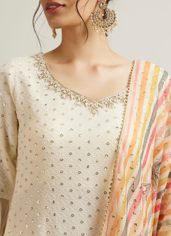 Mohey Women Dark Cream Buta Patterned Palazzo Suit