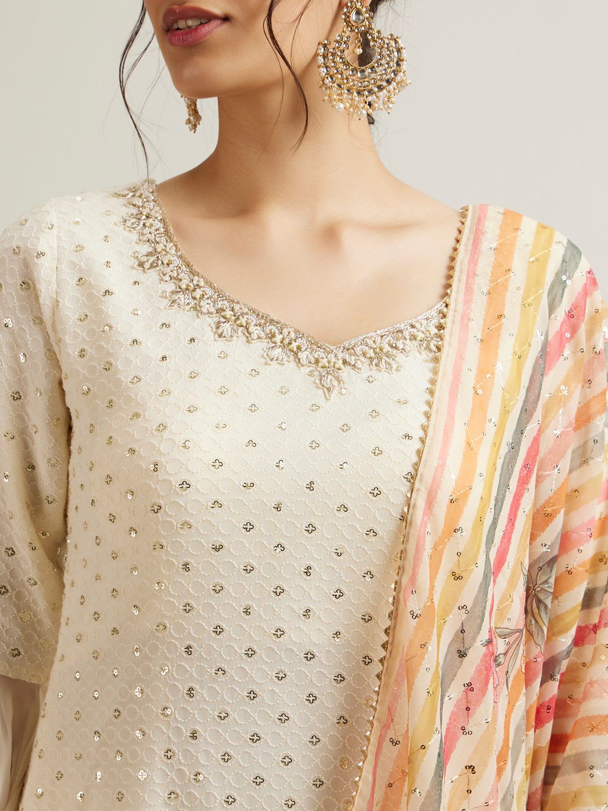 Mohey Women Dark Cream Buta Patterned Palazzo Suit