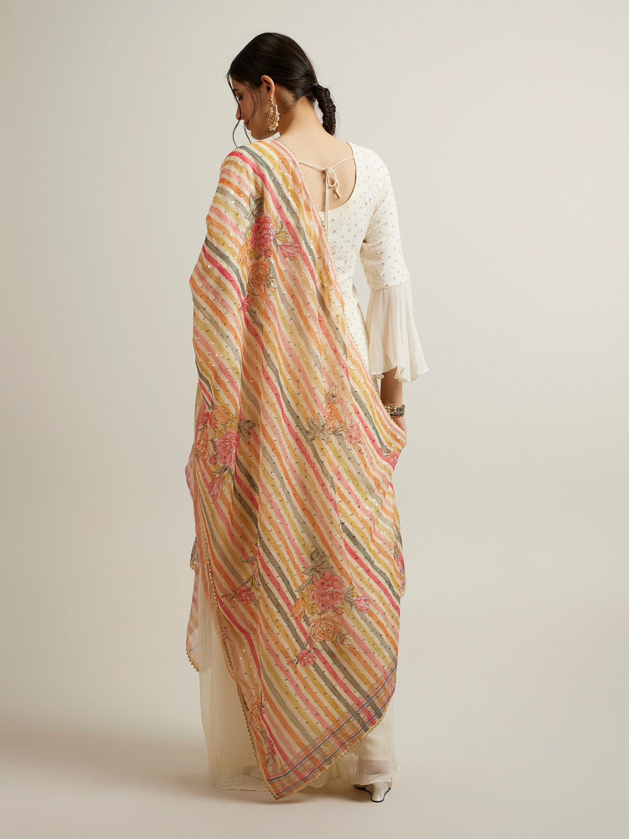 Mohey Women Dark Cream Buta Patterned Palazzo Suit