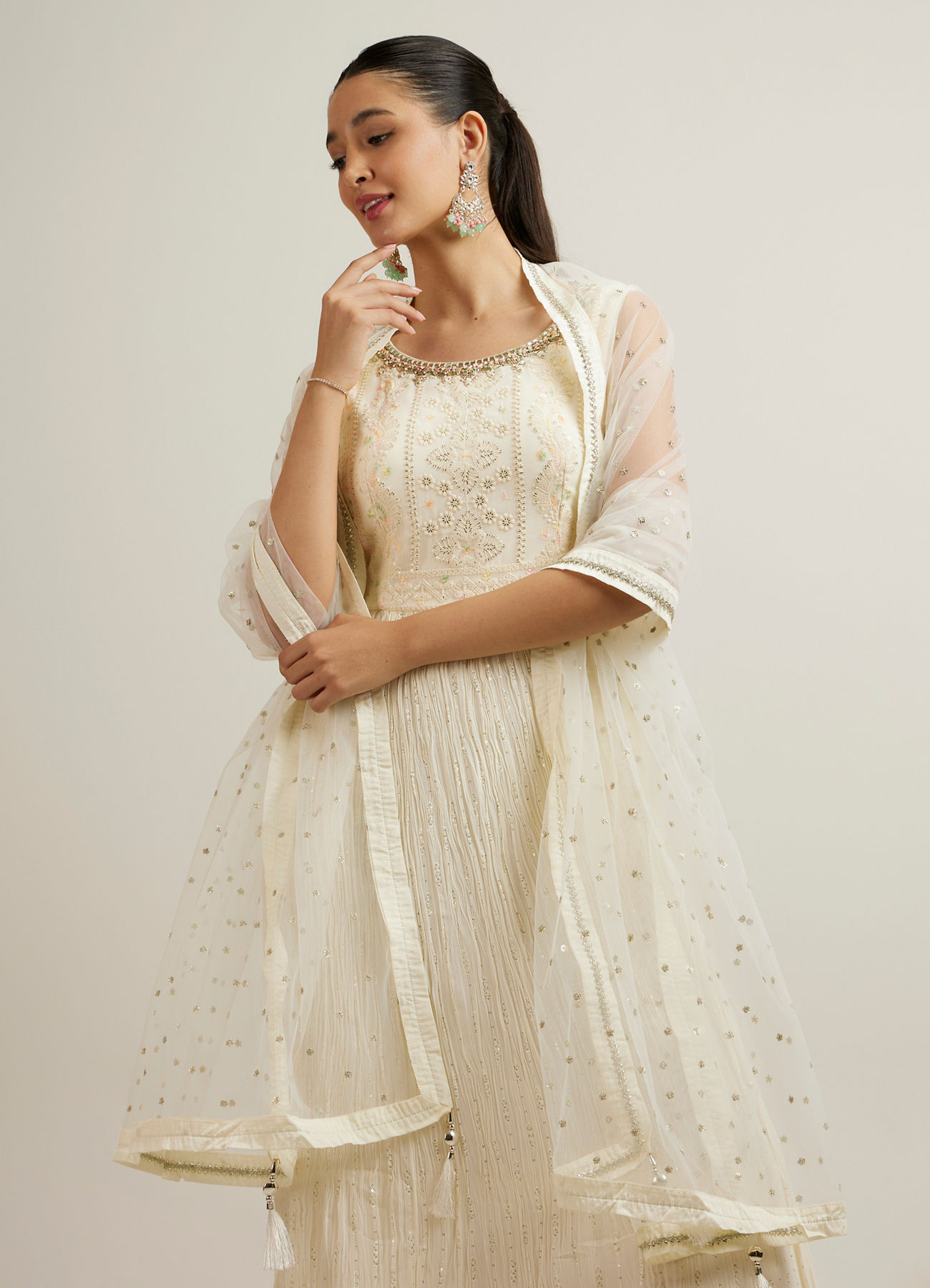 Mohey Women Exquisite Cream Georgette Anarkali Suit