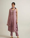 Purple Stripe Patterned Straight Suit with Stone Embellishments