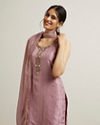Mohey Women Purple Stripe Patterned Straight Suit with Stone Embellishments