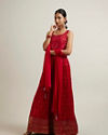Mohey Women Bright Red Bandhani Patterned Sequinned Anarkali Suit