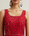 alt message - Mohey Women Bright Red Bandhani Patterned Sequinned Stitched Suit image number 3