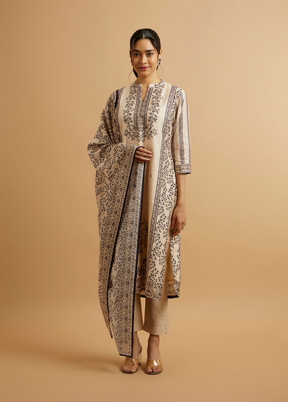 Mohey Women Fawn Bel Buti Patterned Stitched Suit