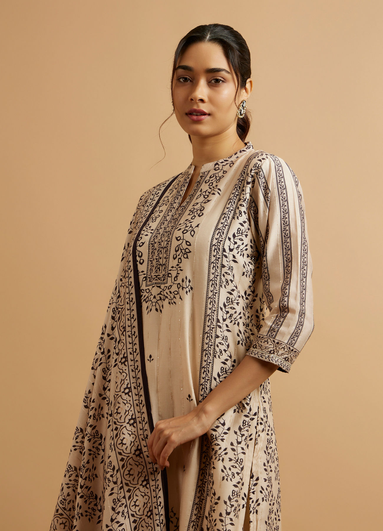 Mohey Women Fawn Bel Buti Patterned Stitched Suit