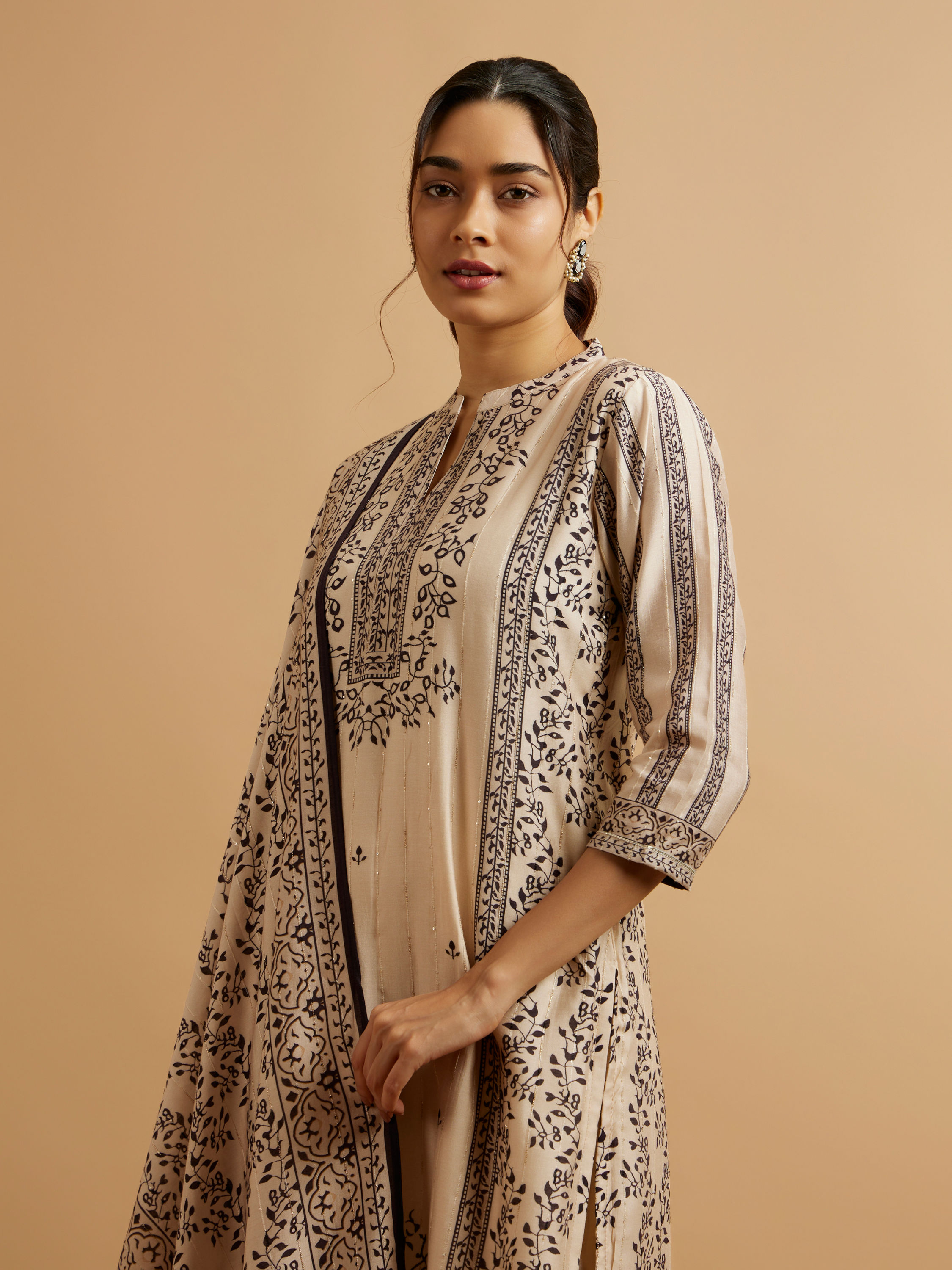 Mohey Women Fawn Bel Buti Patterned Stitched Suit