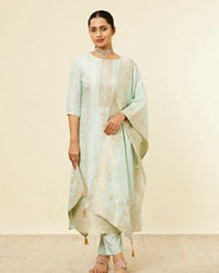 Mohey Women Light Blue Bel Buti Patterned Straight Suit