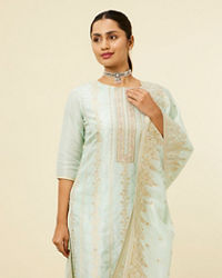 Mohey Women Light Blue Bel Buti Patterned Straight Suit