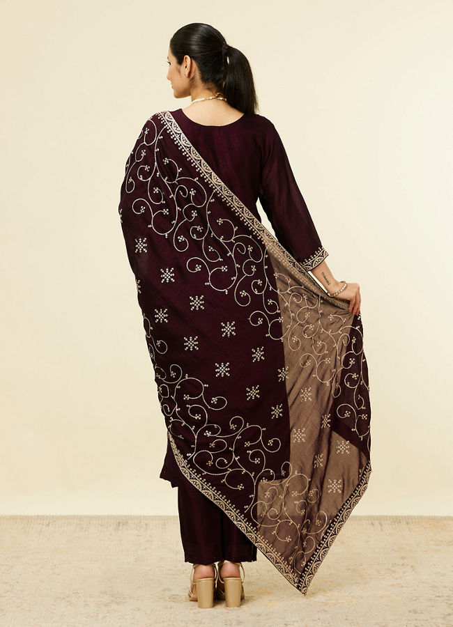 Mohey Women Jamun Wine Bel Buti Patterned Suit