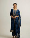Teal Blue Buta Patterned Straight Suit
