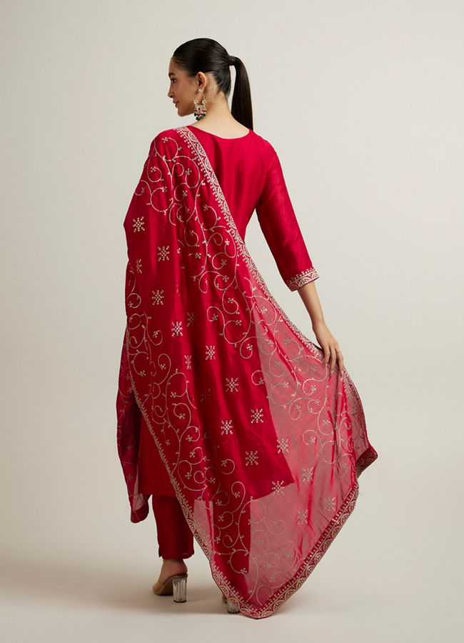 Mohey Women Royal Maroon Buta Patterned Straight Suit