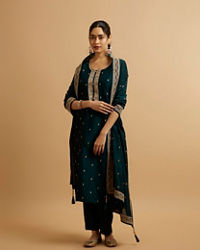 Mohey Women Teal Green Buta Embroidered Straight Suit