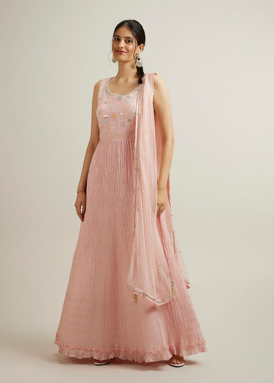 Mohey Women Light Pink Floral Abstract Printed Anarkali Suit