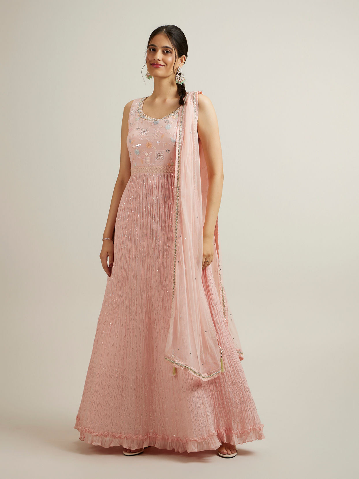 Mohey Women Light Pink Floral Abstract Printed Anarkali Suit