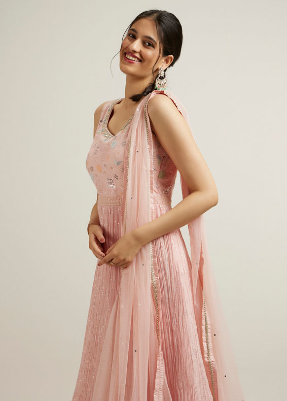 Mohey Women Light Pink Floral Abstract Printed Anarkali Suit