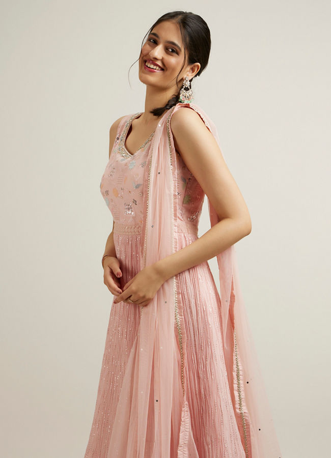 Mohey Women Light Pink Floral Abstract Printed Anarkali Suit